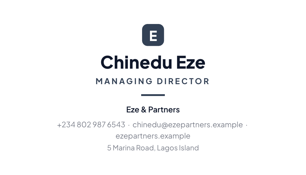 Clean business card style, front