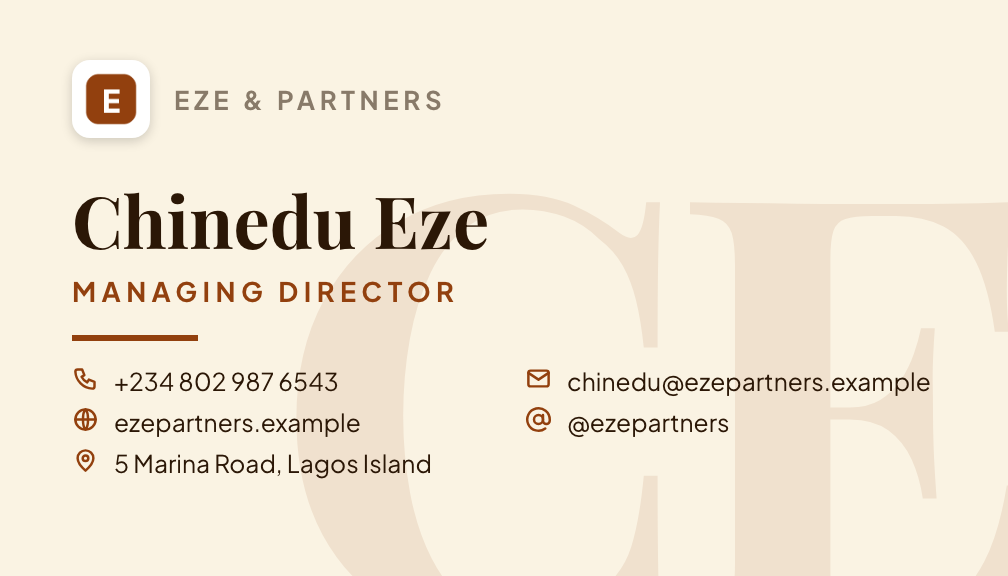 Heritage business card style, front