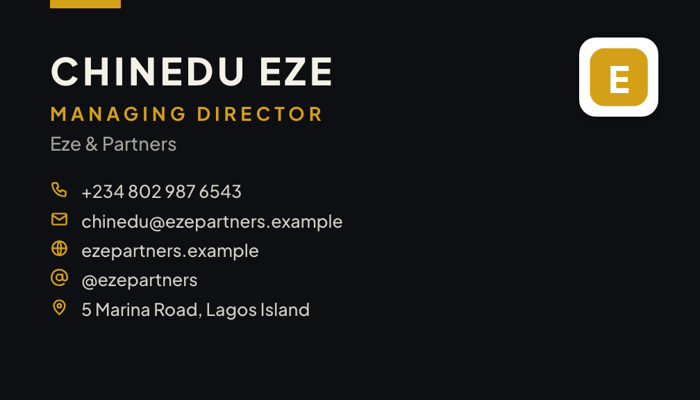 Luxe business card style, front