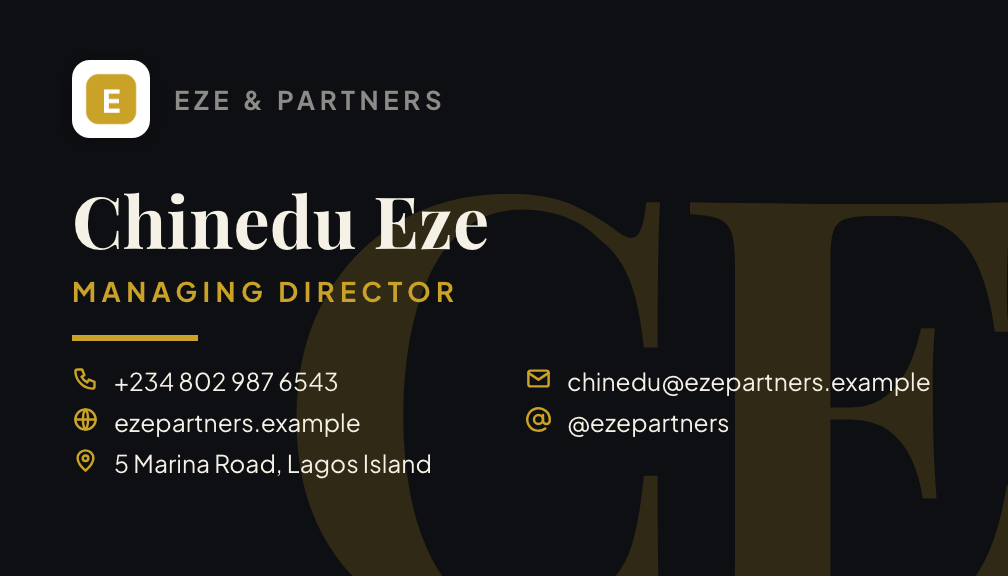 Onyx business card style, front