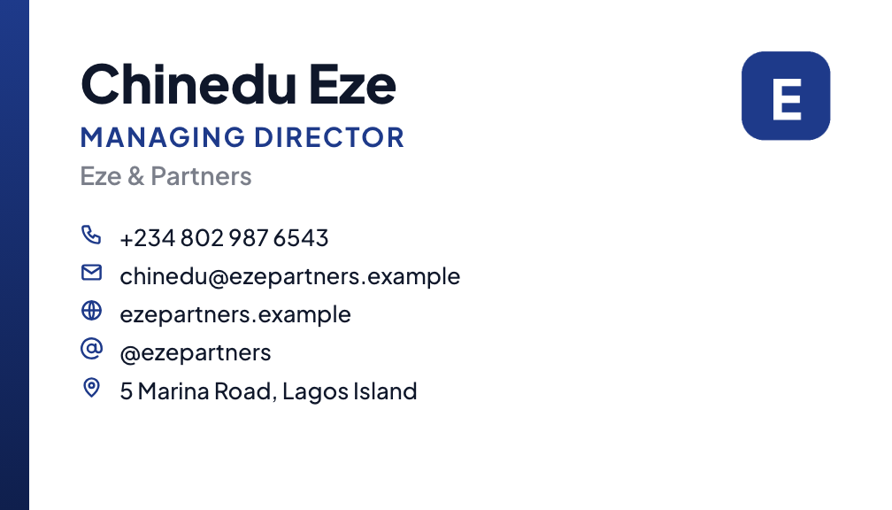 Professional business card style, front