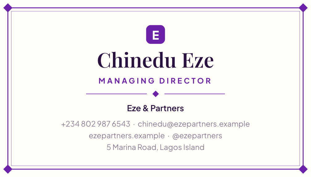 Regal business card style, front