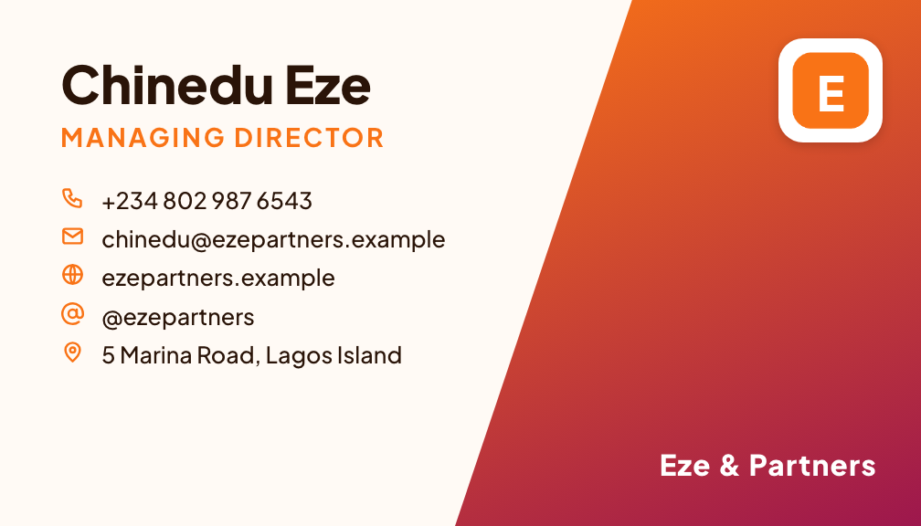 Sunset business card style, front