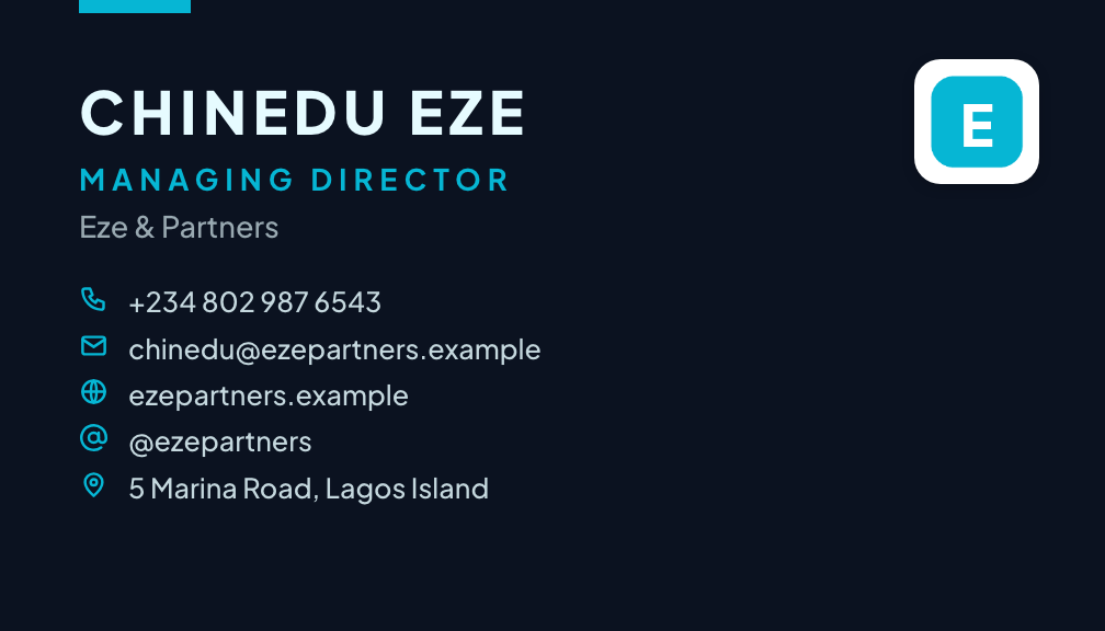 Tech business card style, front