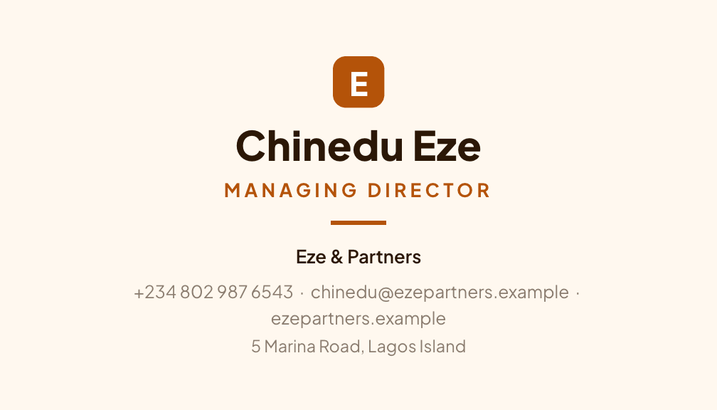 Warm business card style, front