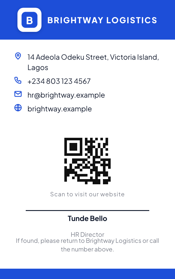Corporate ID card style, back