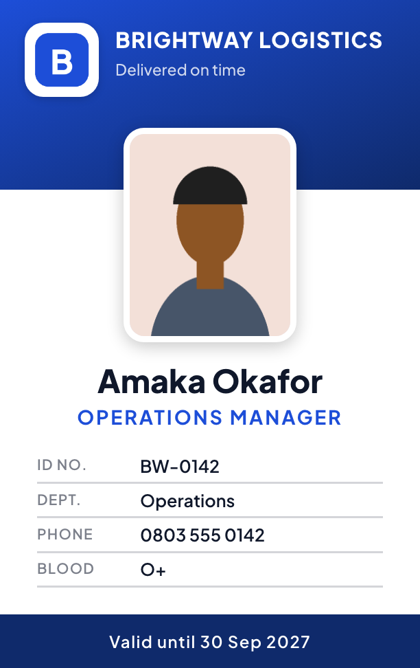 Corporate ID card style, front