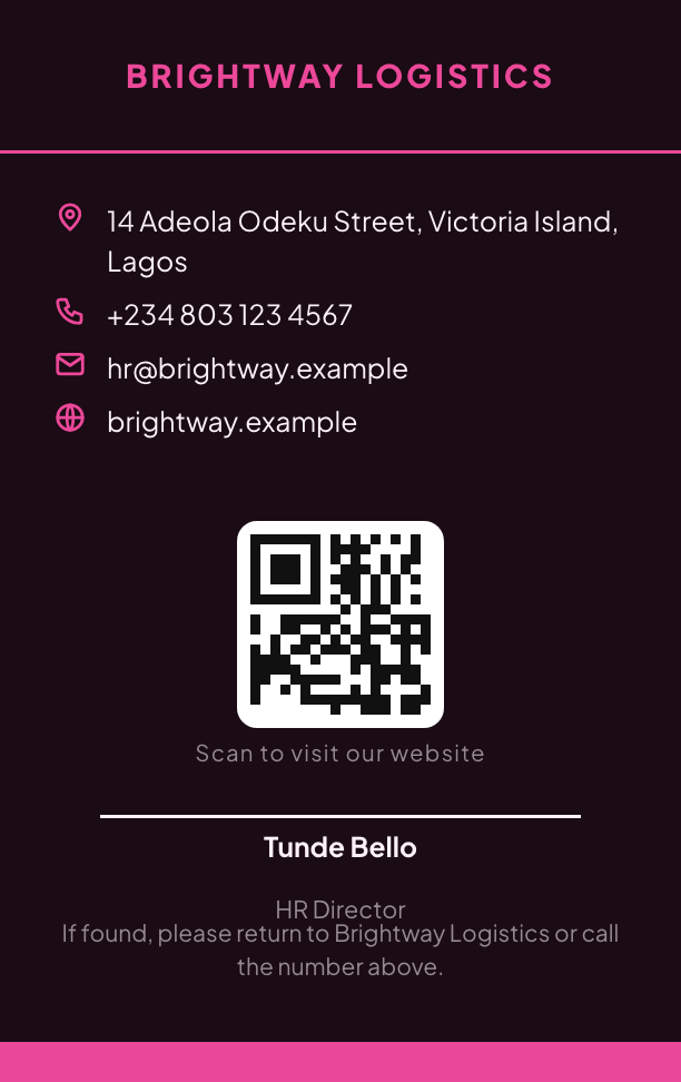 Creative ID card style, back