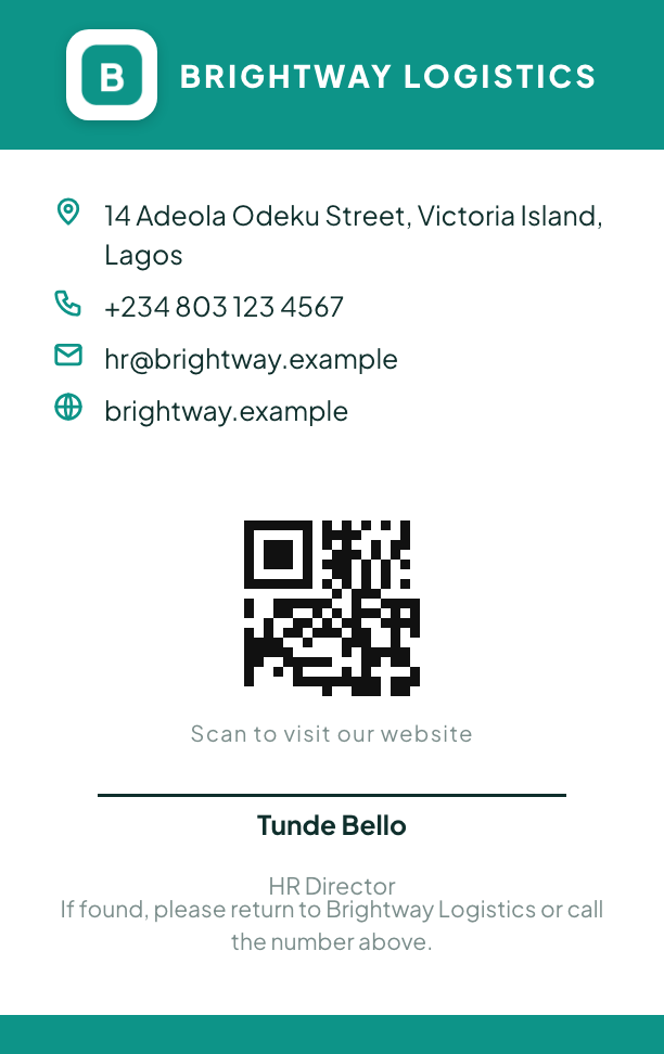 Healthcare ID card style, back