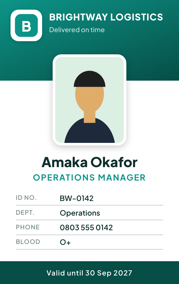 Healthcare ID card style, front