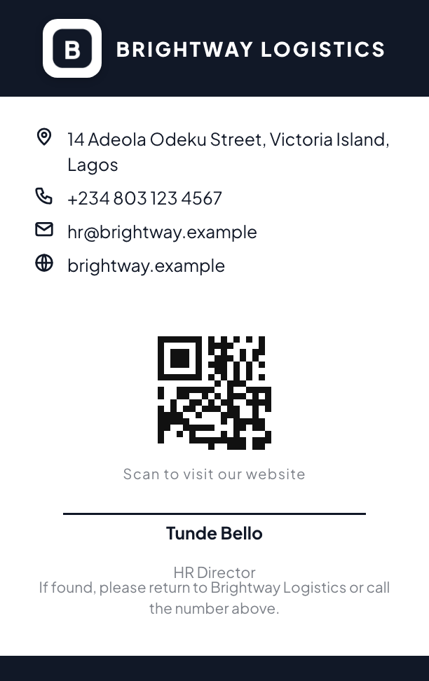 Minimal ID card style, back