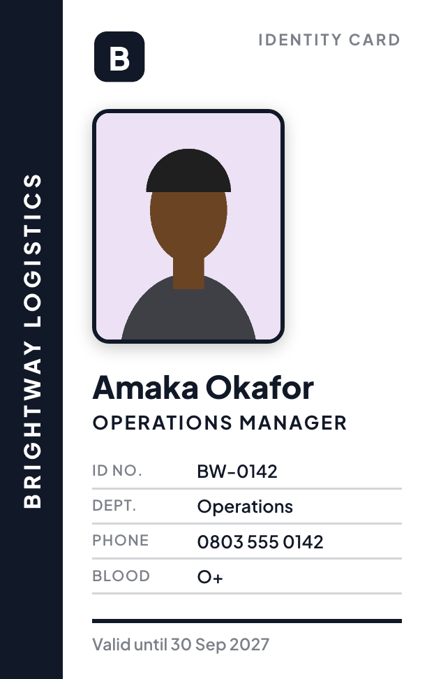 Minimal ID card style, front