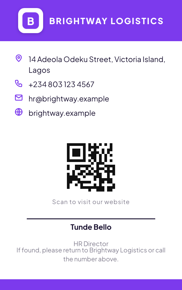 Modern ID card style, back