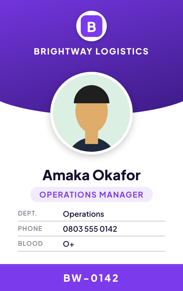 Modern ID card style, front