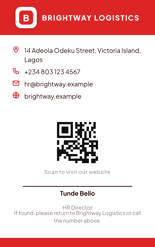 Retail ID card style, back