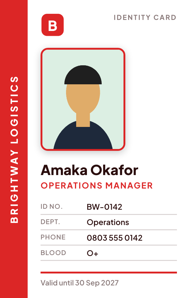 Retail ID card style, front