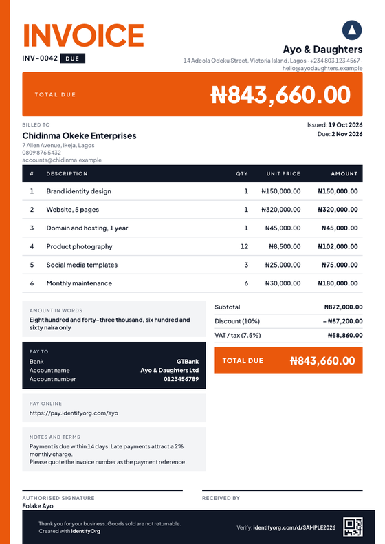 Bold style invoice example