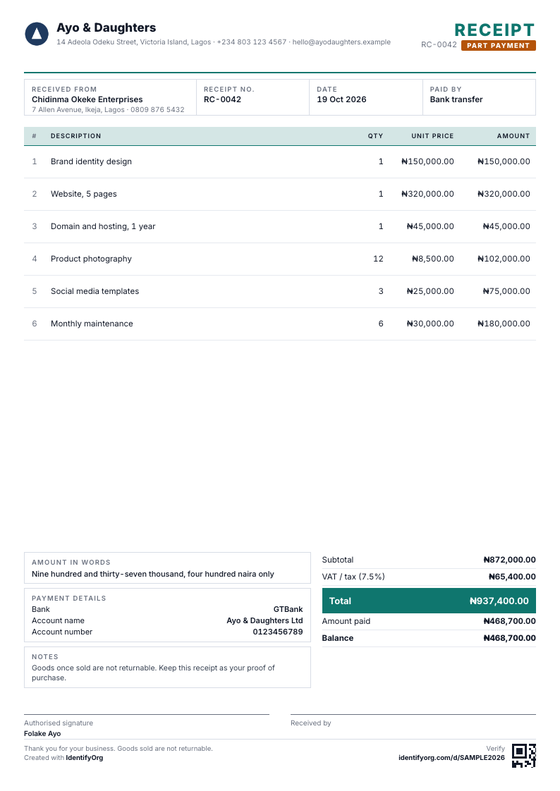 Compact style receipt example
