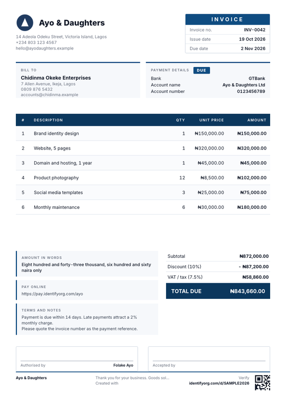 Corporate style invoice example