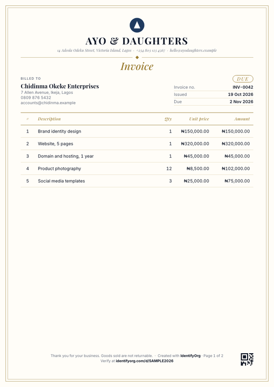 Elegant style invoice example