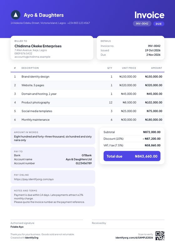 Modern style invoice example