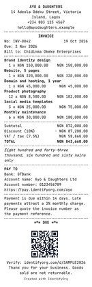 Thermal style invoice example