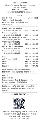 Thermal style receipt example